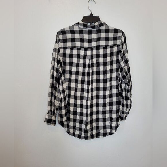 Black White Plaid Flannel Shirt Women's Button Front Terra & Sky Cabin Size 14W - Picture 8 of 10